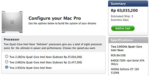 Kalo pesen 8 Core 2.93GHz ke Apple Store Indonesia